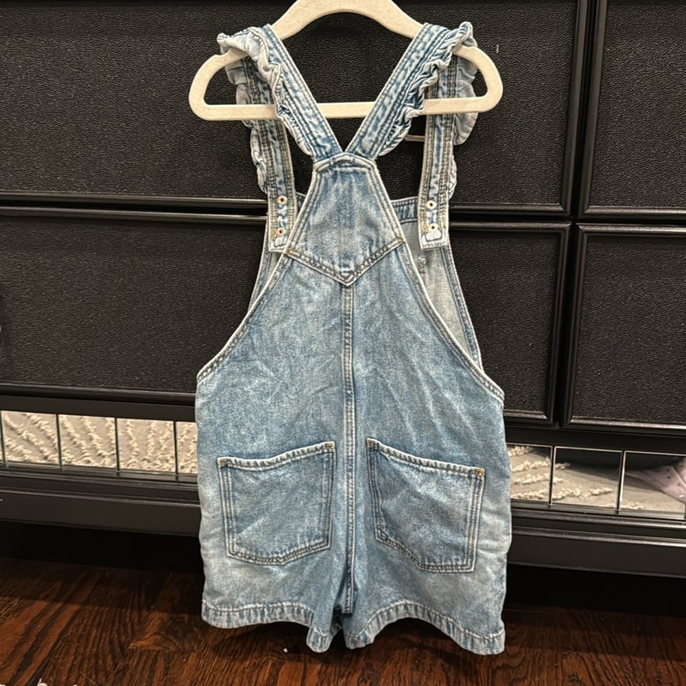 JEAN SHORT OVERALLS WITH ADJUSTABLE SNAP BUTTON FASTENER SUSPENDERS - Picture 8 of 15